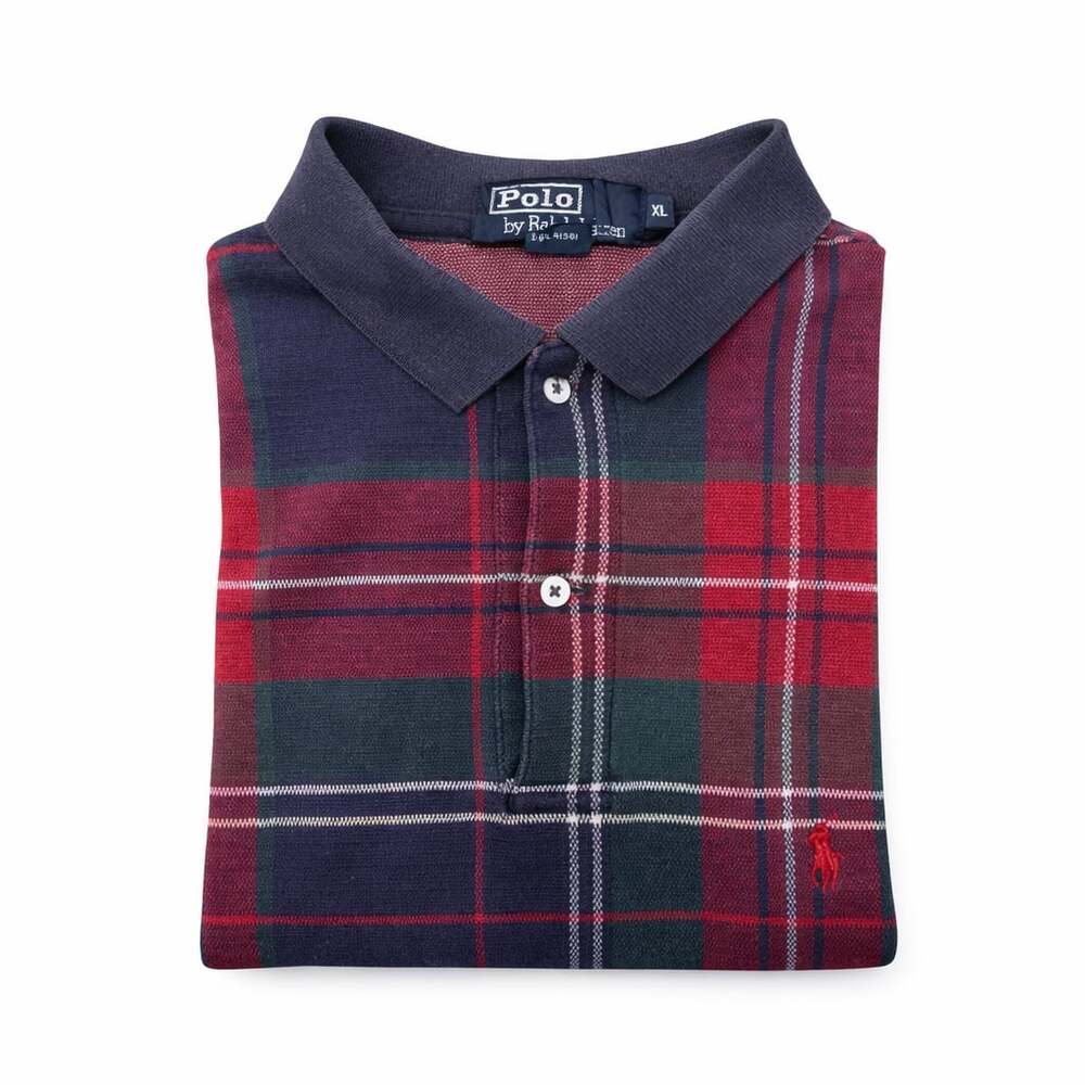 Vintage 90s Polo Ralph Lauren Plaid  Polo Shirt Made in USA XL - Picture 5 of 6